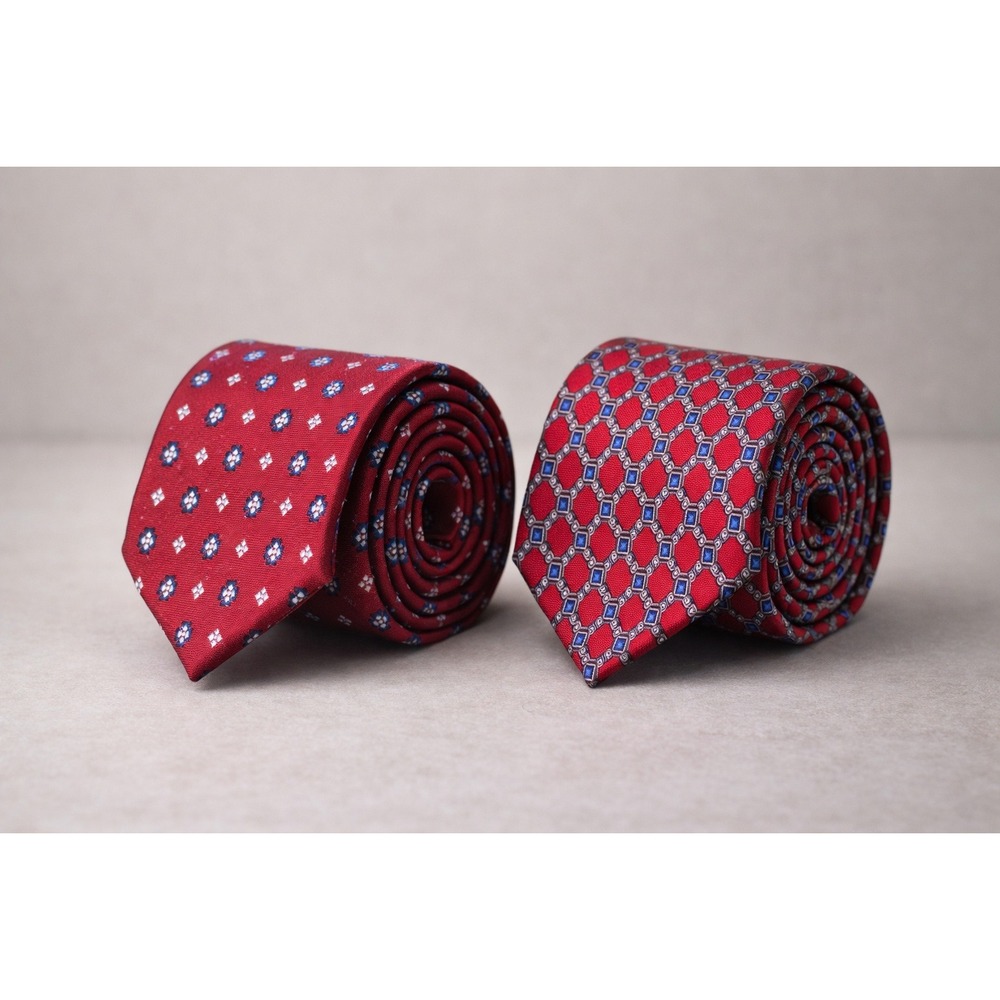 Vtg Jos A Bank Silk Neck Tie Lot of 2 Maroon Red Geometric‎ Classic Men's